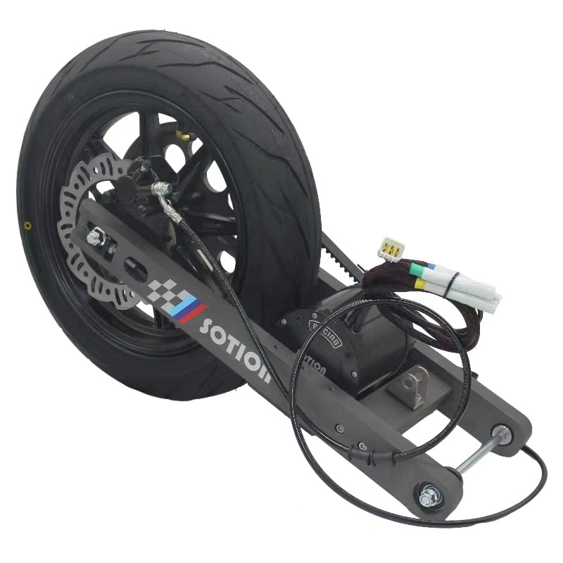SOTION Super cool 5kw 72V Mid motor Belt Drive  wheel 12inch FW11  Swing arm