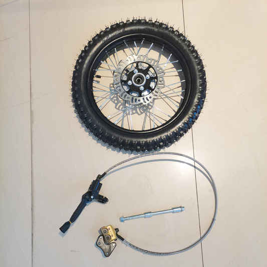 Spoke front wheel set includes wheel, disc brake, axle